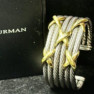 David Yurman 14K Sterling Silver 6 Row "X" Part Of Legacy Pieces Cuff Bracelet 8